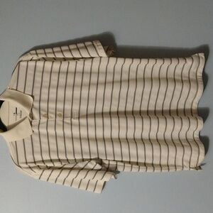 Grand Slam Men's Golf Polo Size L Cream & Black Stripe Short Sleeve #M-173